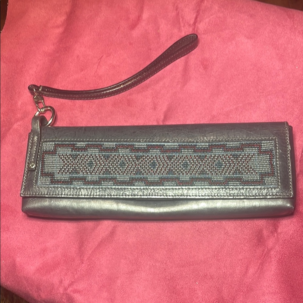 Donald Pliner Gray beaded Clutch with Wrist Strap